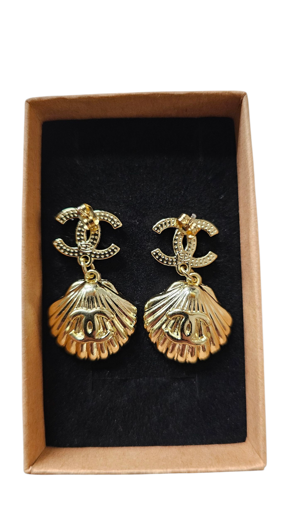 Upcycled Chanel Shell Charms Earrings Gold Plated