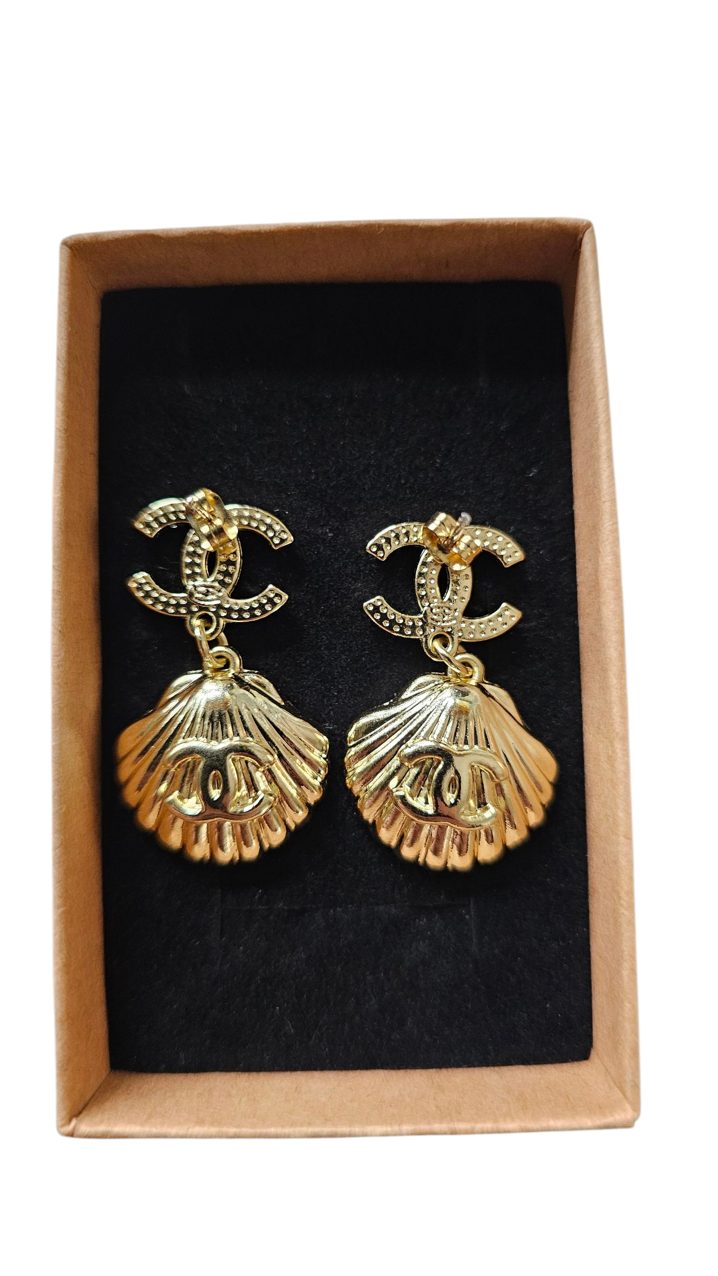 Upcycled Chanel Shell Charms Earrings Gold Plated