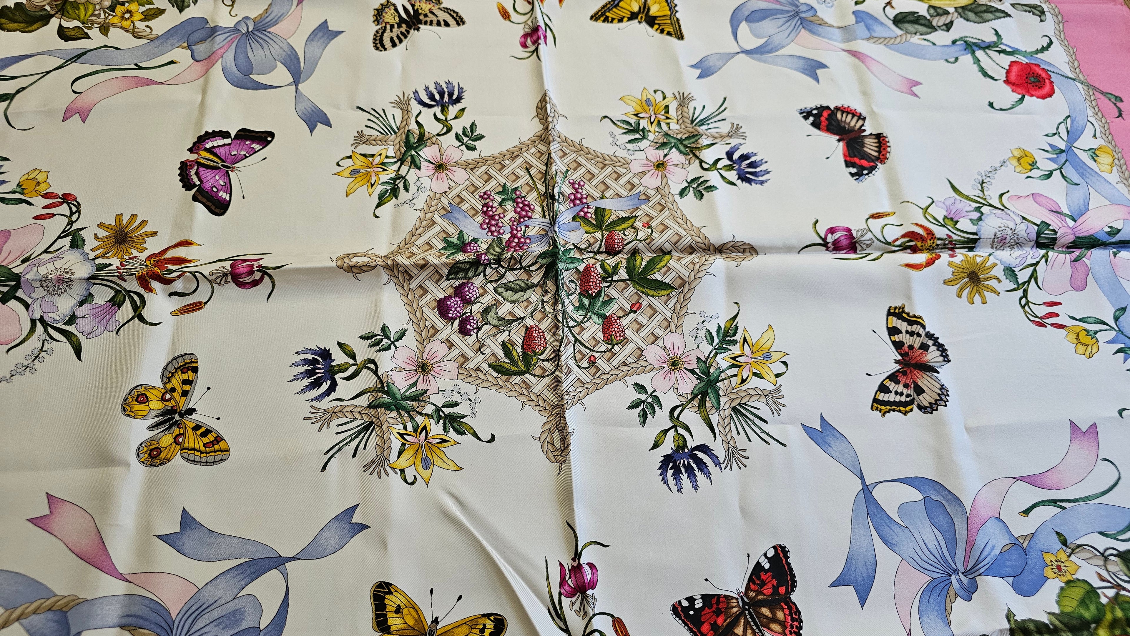 Gucci Floral & Butterfly 100% Silk Scarf