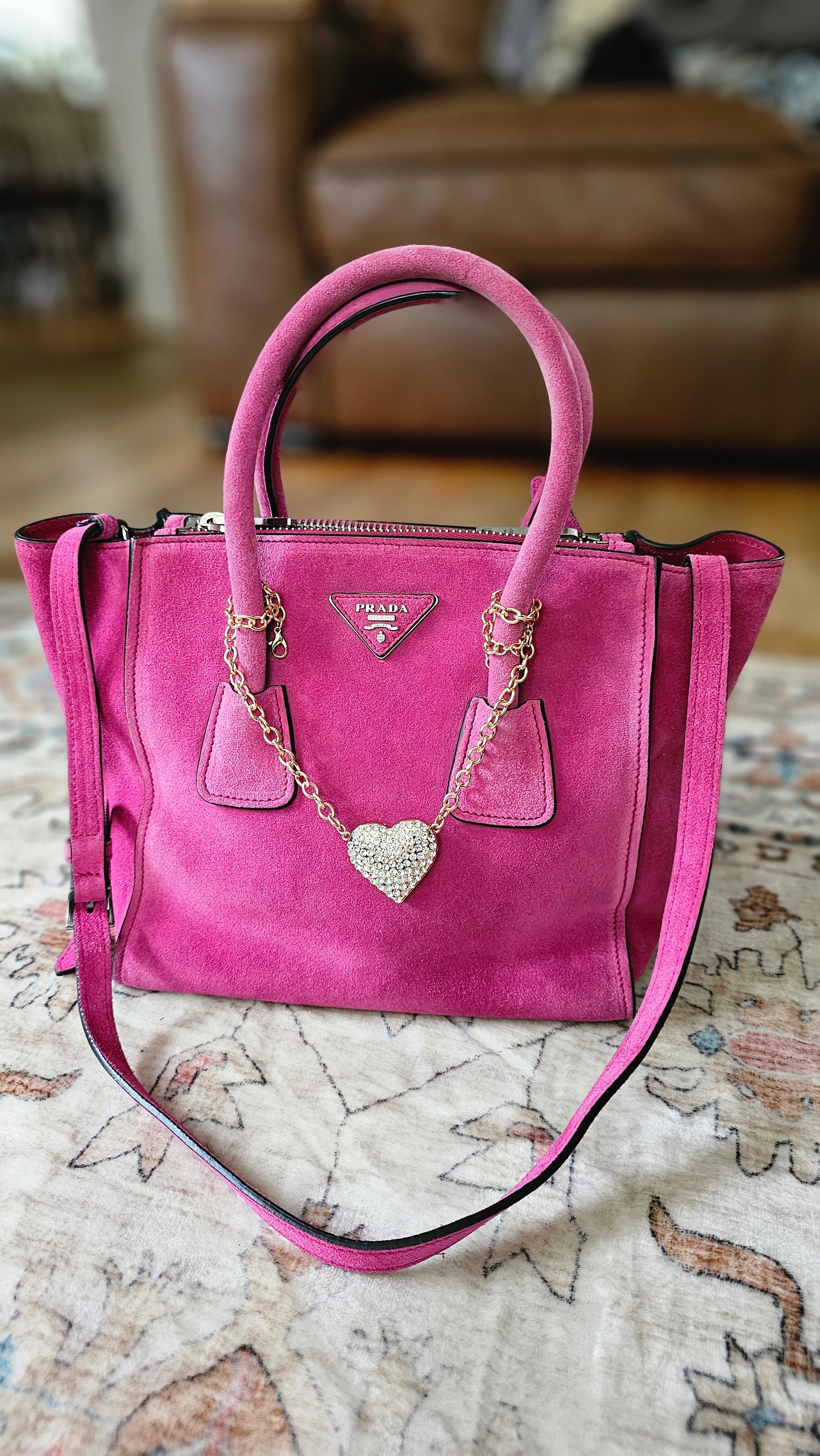 Prada Galleria Scamosciato Suede Twin Pocket Pink