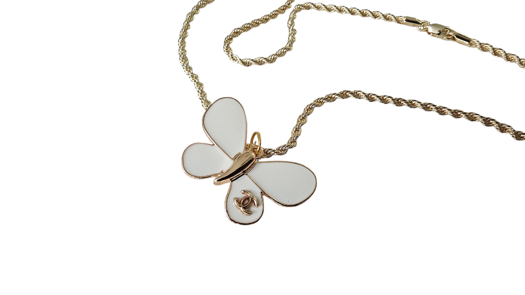Upcycled Chanel Butterfly Charm Necklace Gold Plated
