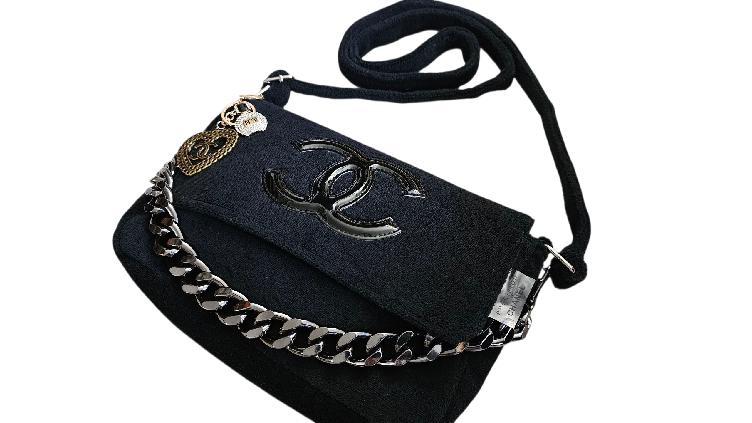 Chanel Precision Black on Black Terry Clothe 2 Way Bag with Accessories GWP