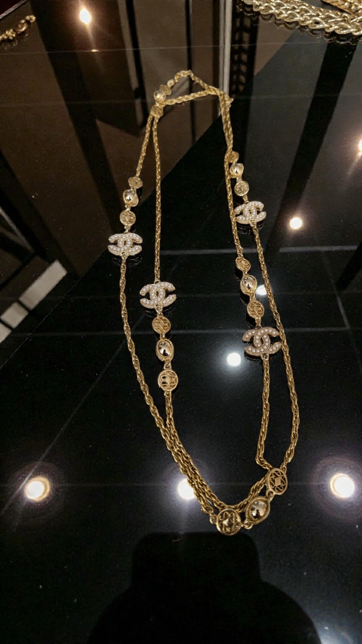 Upcycled Chanel Pearl Charm Double Wrap  Necklace