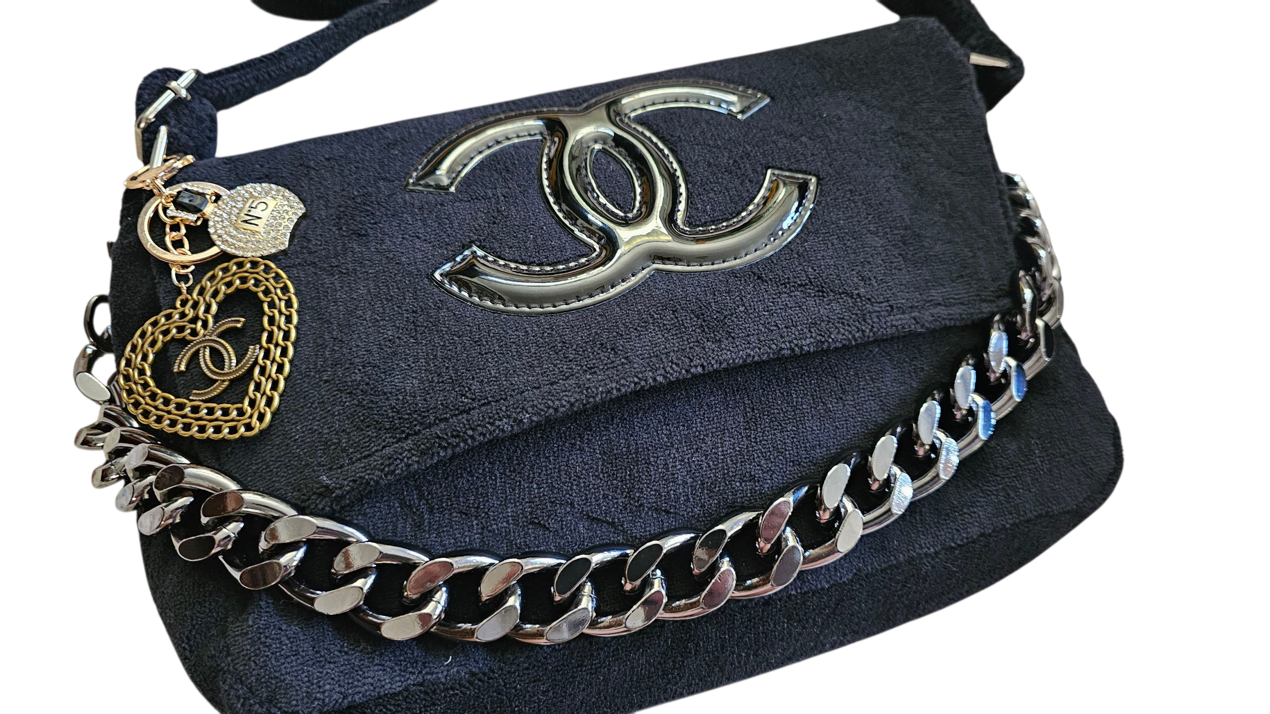 Chanel Precision Black on Black Terry Clothe 2 Way Bag with Chanel Precision Black on Black Terry Clothe 2 Way Bag with