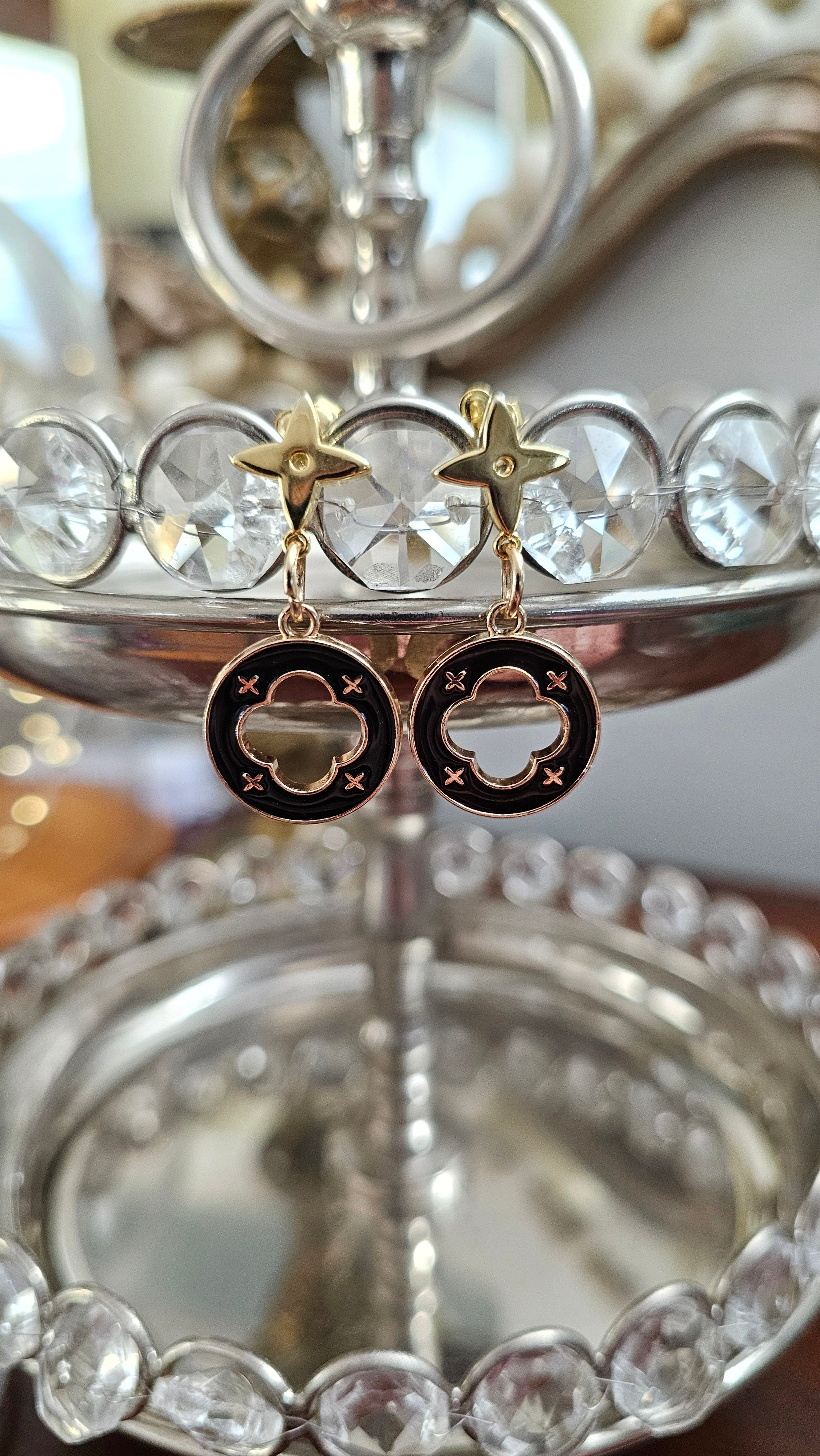 Upcycled Louis Vuitton Black Clover Charm Earrings