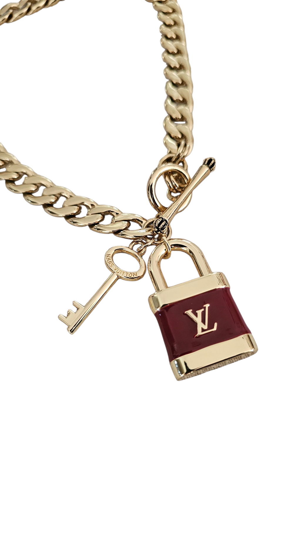 Upcycled Louis Vuitton Charm Chunky Gold Plated Necklace Super High Quality