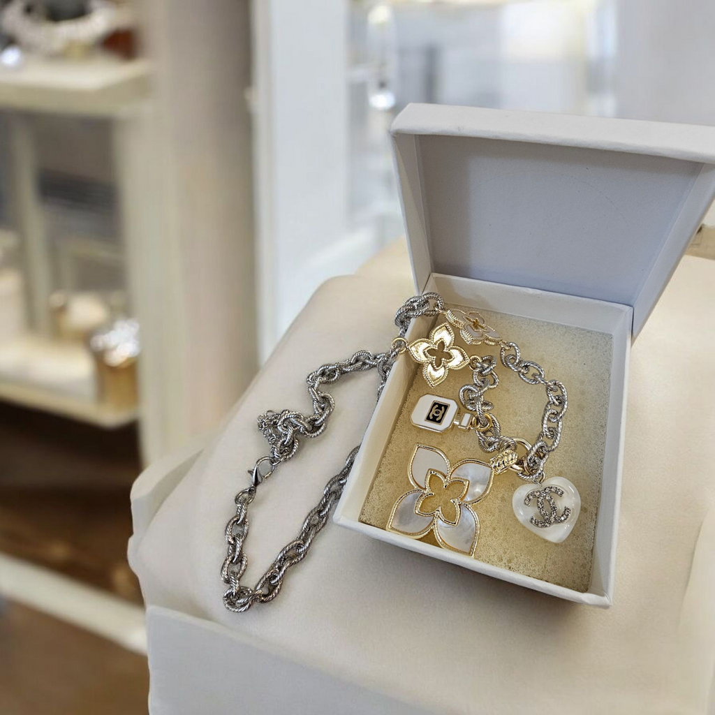Upcycled Chanel Charm Perfum Bottle Clover Necklace