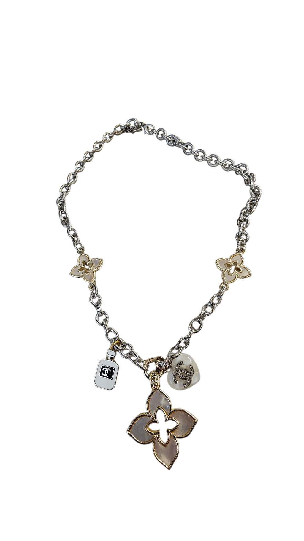Upcycled Chanel Charm Perfum Bottle Clover Necklace