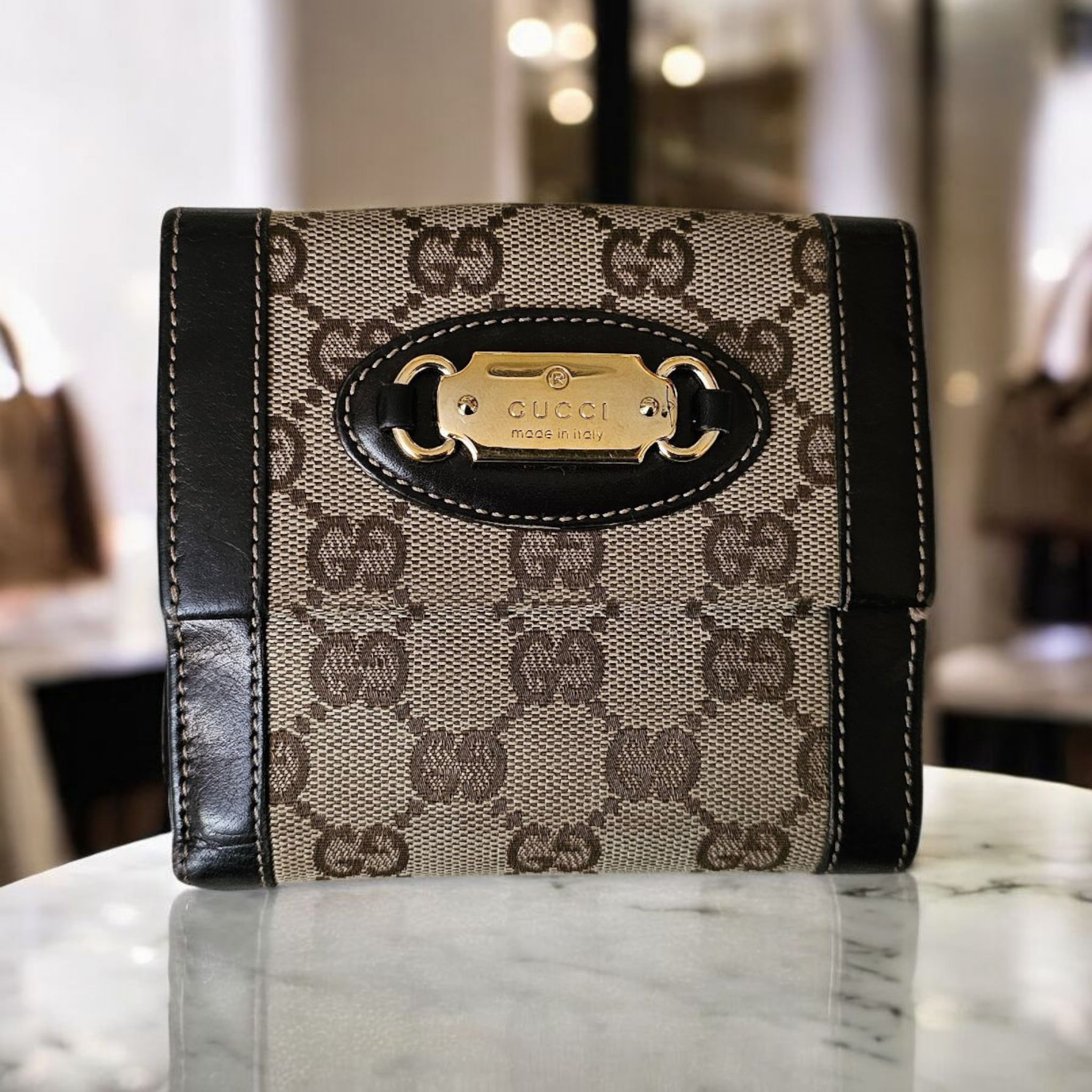 Gucci Brown Monogram Canvas Compact Wallet