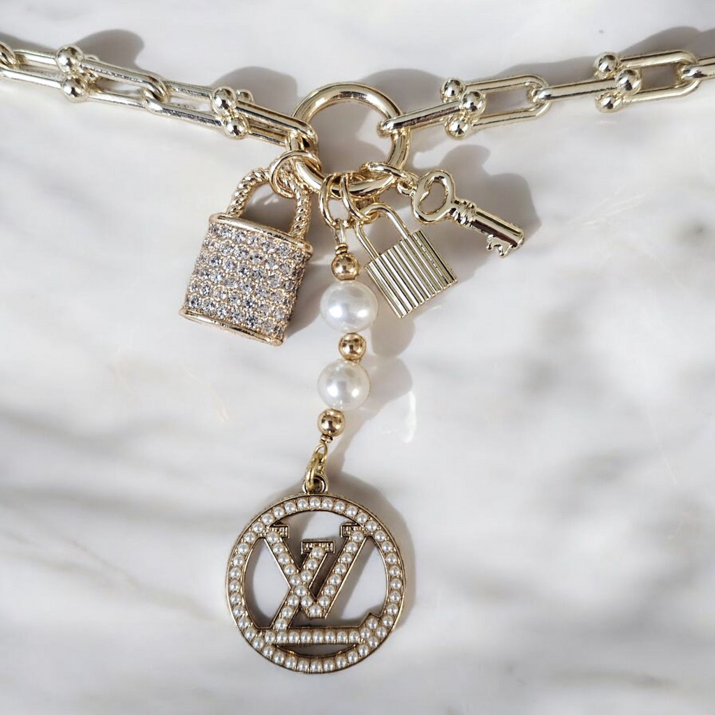 Upcycled Louis Vuitton Charm Necklace Gold Plated