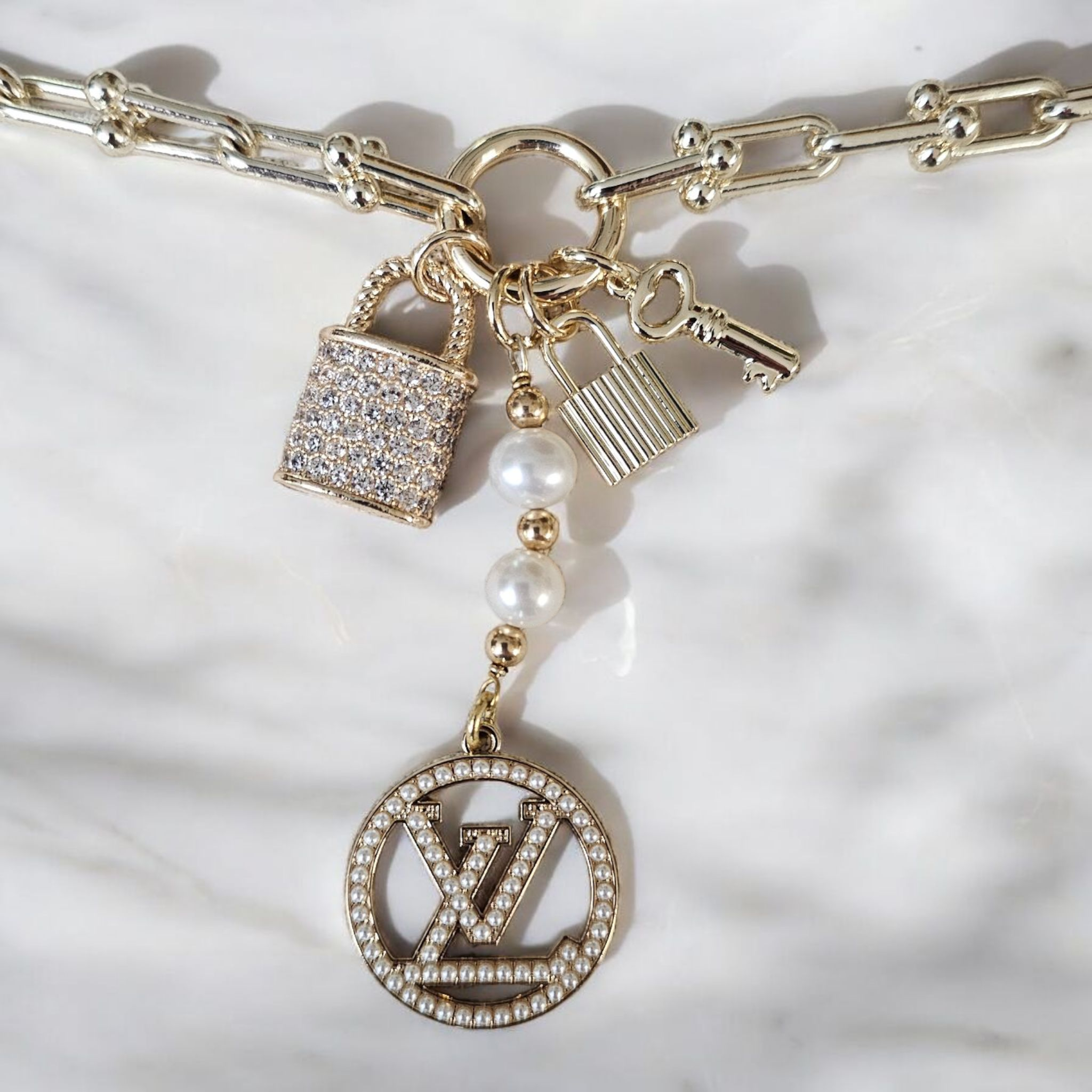 Upcycled Louis Vuitton Charm Necklace Gold Plated
