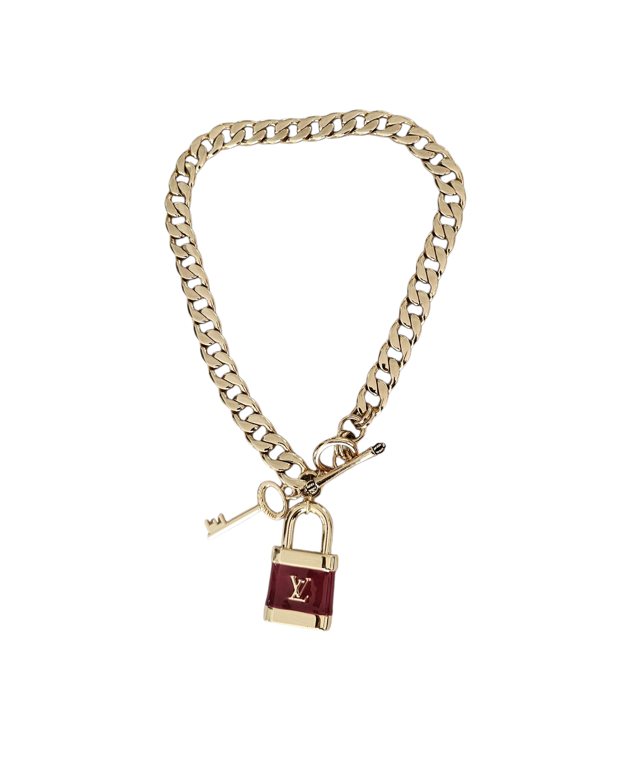 Upcycled Louis Vuitton Charm Chunky Gold Plated Necklace Super High Quality