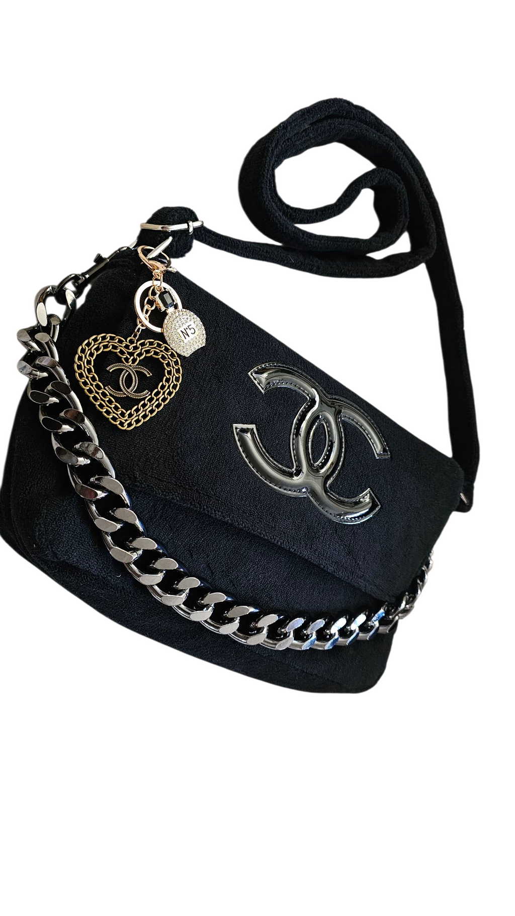 Chanel Precision Black on Black Terry Clothe 2 Way Bag with Accessories GWP